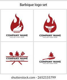 Coleção de churrasqueiras Restaurante Logotipos com Grill chamas Enchidos de frango e utensílios de cozinha para fins de marca de negócios