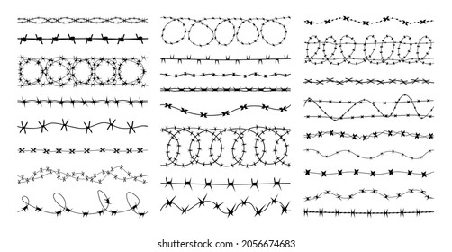 Collection of barbed wires for fencing. Isolated elements on white background.