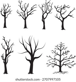 Colección de siluetas de árboles desnudos