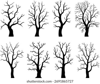 Kollektion von nackten Winterbäumen Silhouetten für saisonale Design und Kunstprojekte Vektor