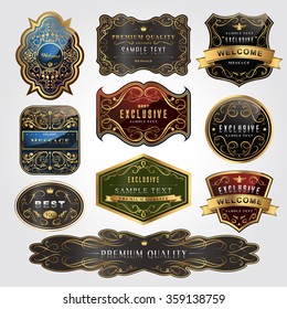 collection of baroque style gold frame labels design set