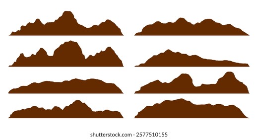 collection of barren brown mountain or hill silhouette element designs