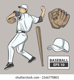 Collection of baseball equipment illustrations