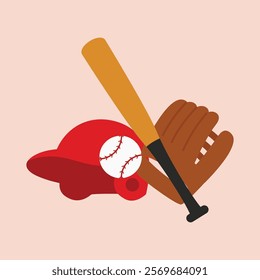 collection of baseball, helmet, baseball bat  and ball illustration