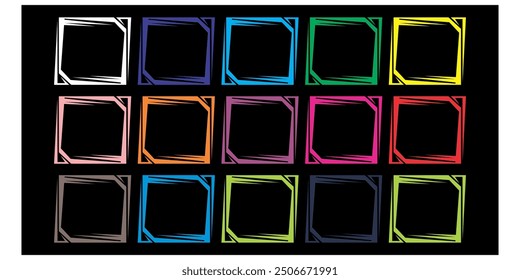 collection of basic cool square borders, colorful concept, black background. 