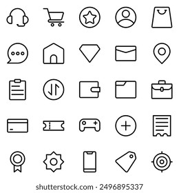 Collection of Basic Ecommerce Related Vector Line Icons. Contains Icons like Game Pad, Shopping Bag, Customer Service, Suitcase and more. Editable stroke. 48x48 pixels