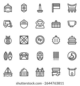 Collection of Basic Indonesia Related Vector Outline Icons. Contains Icons like Animal, Bird, Building, Money and more. Editable stroke. 48x48 pixels