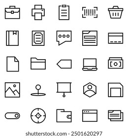 Collection of Basic Interface Related Vector Line Icons. Contains Icons like Suitcase, Crown, image, User and more. Editable stroke. 48x48 pixels