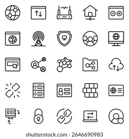 Collection of Basic Network Related Vector Line Icons. Contains Icons like Folder, Group, Network, Link and more. Editable stroke. 48x48 pixels