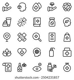 Collection of Basic Wellness Related Vector Line Icons. Contains Icons like Care, Antiseptic, Lotus, Mindset and more. Editable stroke. 48x48 pixels