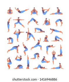 Collection of basic yoga positions. Vector illustration