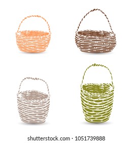Collection of a basket of different colors, silhouette on white background, vector