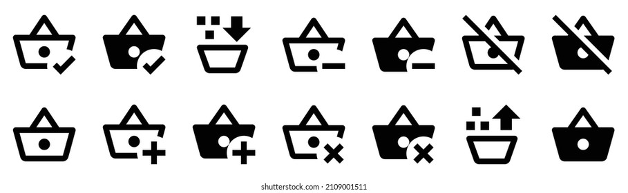 Collection of basket icons. Black flat icon set isolated on white Background