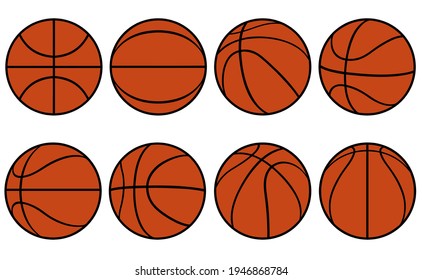 Collection of basketball balls isolated on white