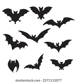 collection of bat silhouette on white background