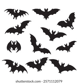 collection of bat silhouette on white background