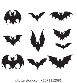 collection of bat silhouette on white background