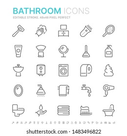 Collection of bathroom line icons. 48x48 Pixel Perfect. Editable stroke