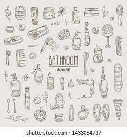 Collection of bathroom sings and icons. Hand drawn vector doodles illustration.