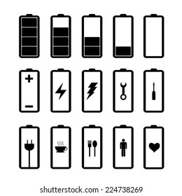 Collection of battery flat icons. Vector illustration eps10.