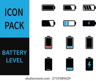 Collection of battery level icons in various states of charge