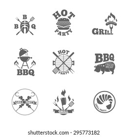 Collection of  BBQ badges and labels. Set of black grill and BBQ symbols and labels. 