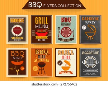 Collection of BBQ and Grill Menu Cards and Invitations in vintage and chalkboard style.