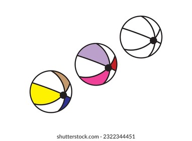 collection of beach balls icon vector illustration in 3 types, black and white, line, and slightly yellow colored tone. on isolated white background.