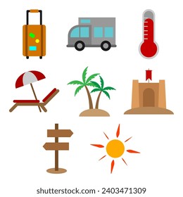 collection of beach icon vector