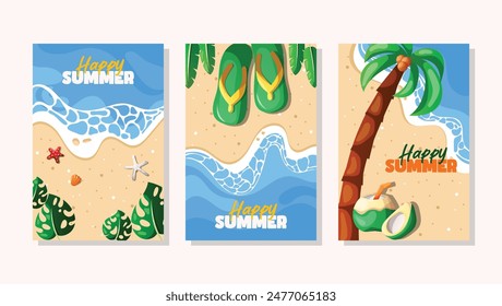 collection of beach summer card design
