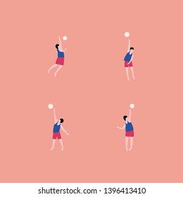 A collection of beach volleyball players isolated on a background. Colorful flat vector illustration.