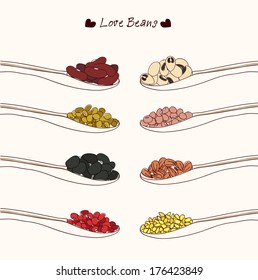 Collection of Beans hand drawn vector 