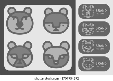 Collection of a Bear logo design template. With modern minimalist,  flat, hipster style.CUTE AND  SIMPLE ELEGANT DESIGN.