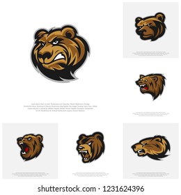 Collection of Bear Logo design vector. Modern professional grizzly bear logo for a sport team