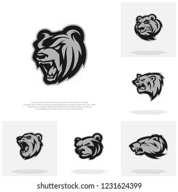 Collection of Bear Logo design vector. Modern professional grizzly bear logo for a sport team