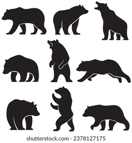 colección de siluetas de oso aisladas sobre fondo blanco