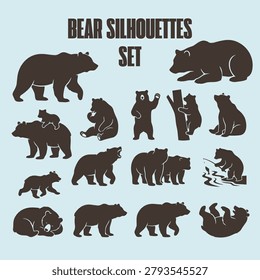 Collection of Bear Silhouettes in Various Poses