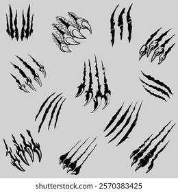 Collection of beast claws on hand drawing monster claws