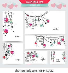 Collection of beautiful banners, cards or invitation with Hearts decoration for Happy Valentine's Day Celebration.