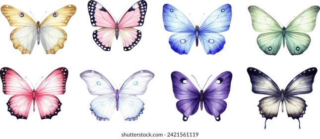 Collection of beautiful butterflies watercolor illustrations. butterfly spring or summer decoration
illustration.