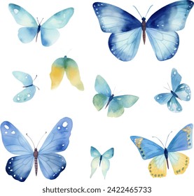 Colección de hermosas mariposas ilustraciones de acuarela. primavera de mariposa o decoración de verano
ilustración.