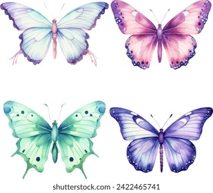 Collection of beautiful butterflies watercolor illustrations. butterfly spring or summer decoration
illustration.