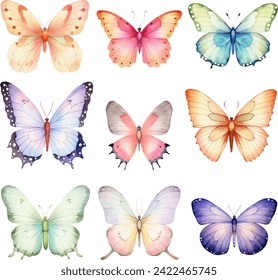 Collection of beautiful butterflies watercolor illustrations. butterfly spring or summer decoration
illustration.