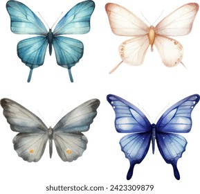 Colección de hermosas mariposas ilustraciones de acuarela. primavera de mariposa o decoración de verano
ilustración.