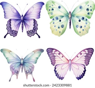 Colección de hermosas mariposas ilustraciones de acuarela. primavera de mariposa o decoración de verano
ilustración.