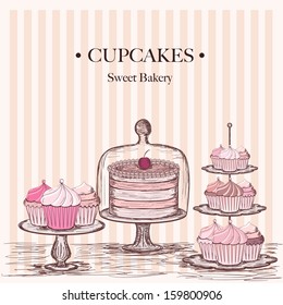 collection of beautiful cakes and cupcakes svg