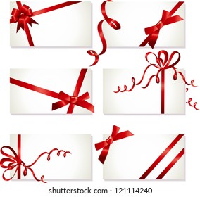 collection of beautiful cards with red gift bows with ribbon, Vector