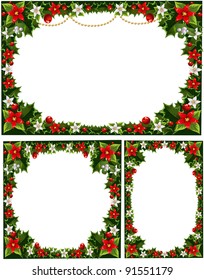 collection of beautiful decorative frames, garlands of holly, flowers, berries and mistletoe