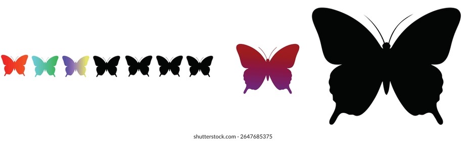 Collection of beautiful and different butterfly silhouettes. set of beautiful vector butterflies