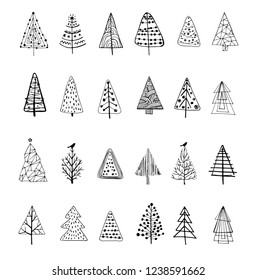 Collection Beautiful Doodle Christmas Trees Create Stock Vector ...